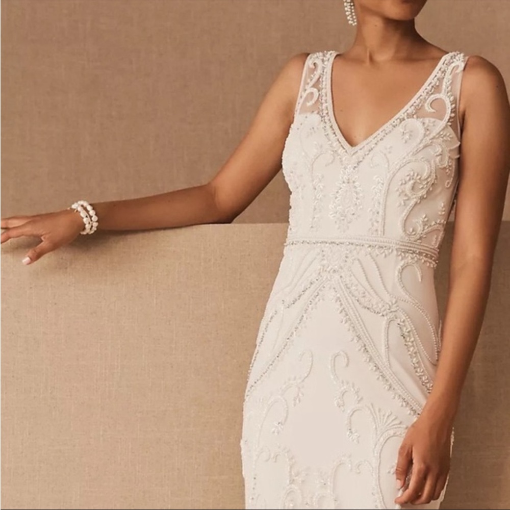 BHLDN Ivory Beaded V-Neck Wedding Gown - Picture 2 of 16